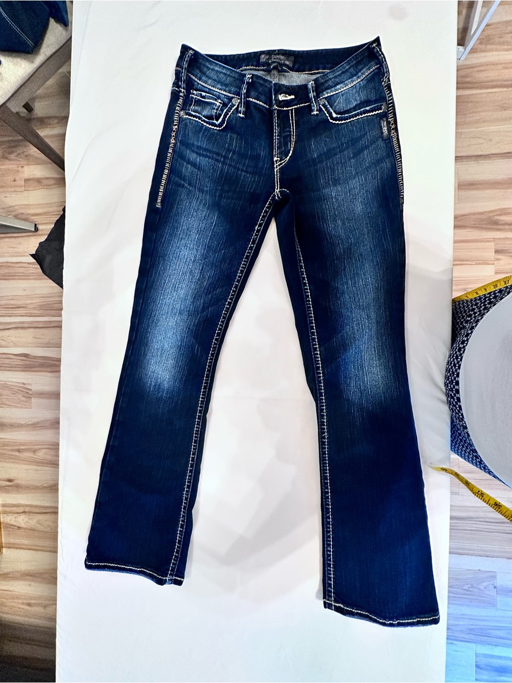 Silver Jeans Indigo Flared Denim with Contrast Stitching